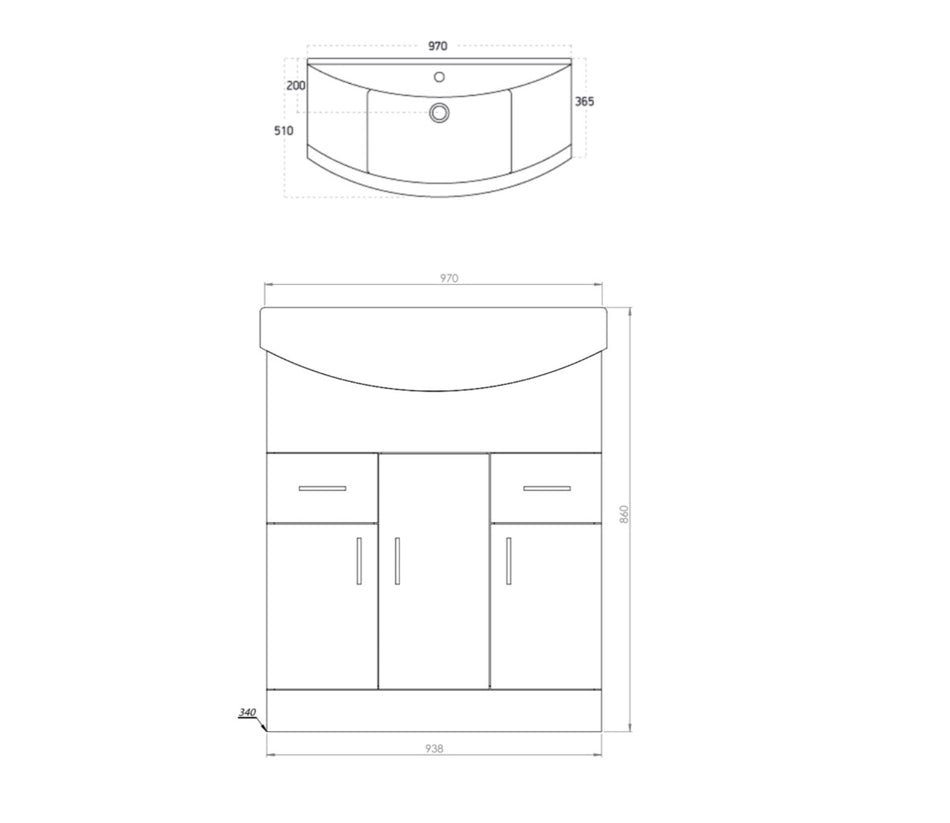 Lanza Furniture Range - 950 Basin Unit