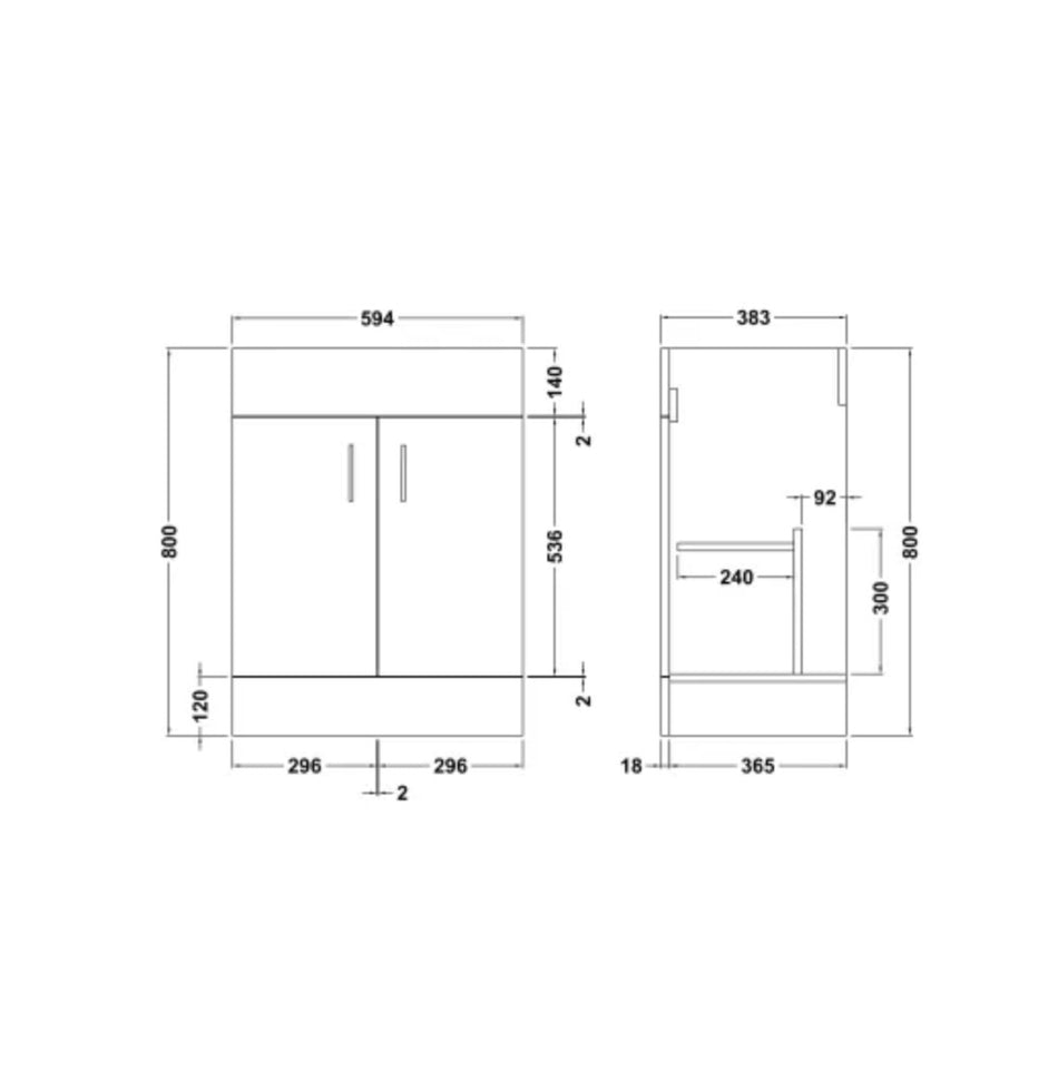 Eden Floor Standing 2 Door Vanity Cabinet 600mm