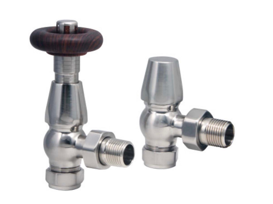 Radiator Valves - Designer Angled Valves Nickel (Pair)