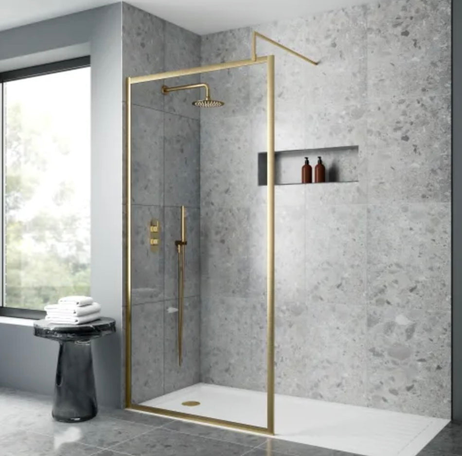 8mm Full Outer Frame Wetroom Screens - Brushed Brass