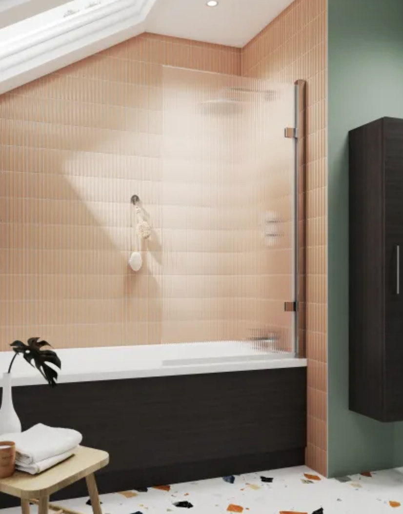Luxe Collection 8mm Bath Screens - Fluted Square Hinged Bath Screen