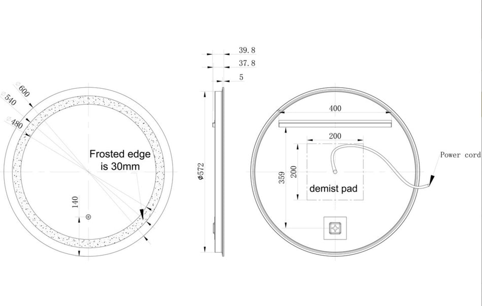 Illuminated Mirrors - Elaina 600mm Round Front-Lit LED Mirror