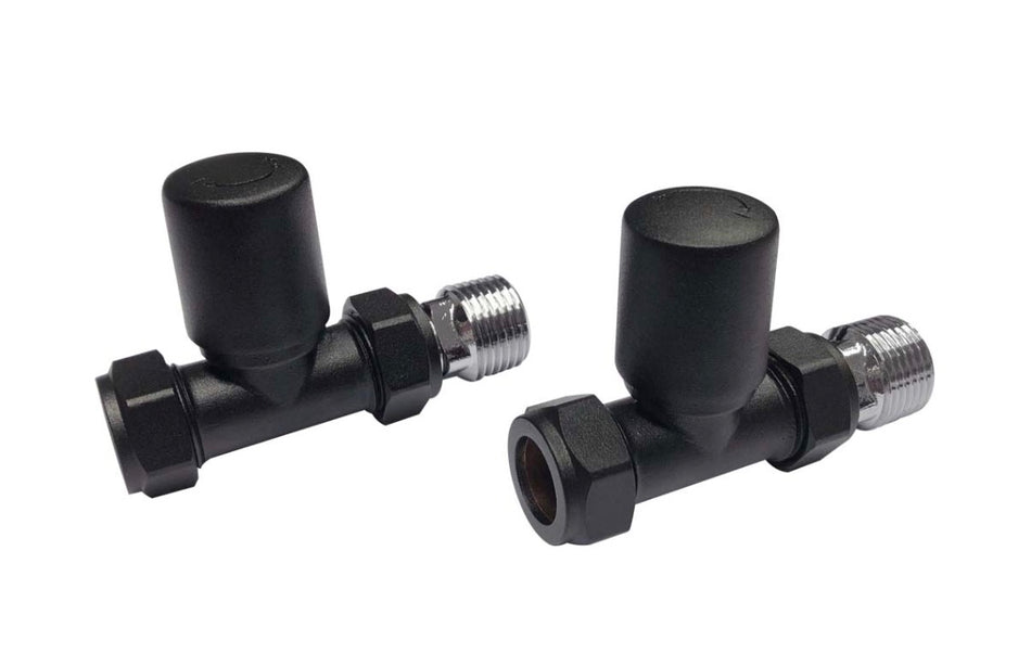 Matt Black Towel Rail Valves Straight (Pair)