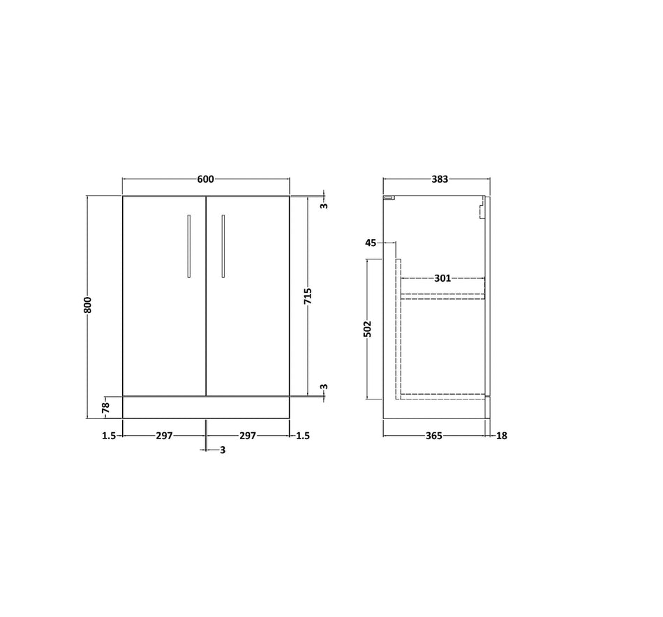 Arno Satin Grey 600mm Floor Standing 2-Door Unit + Ceramic Basin