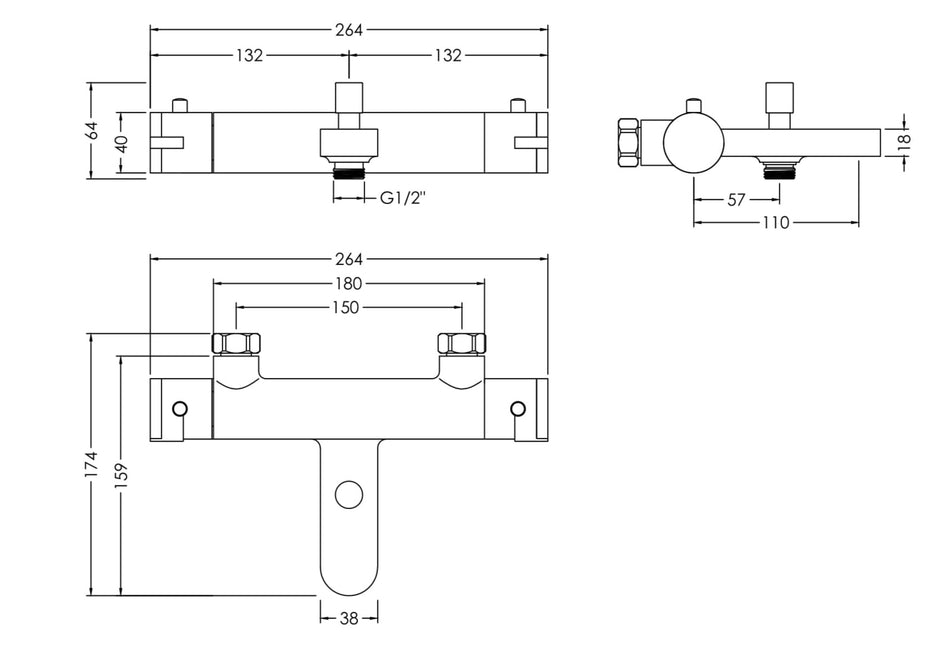 Arvan Wall Mounted Thermostatic Bath Shower Mixer