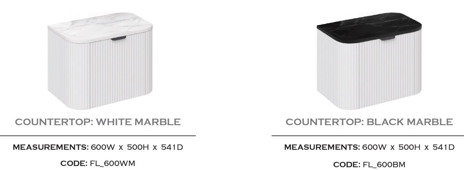 PVC Fluted Wall Hung Unit With Marble Countertop 600mm