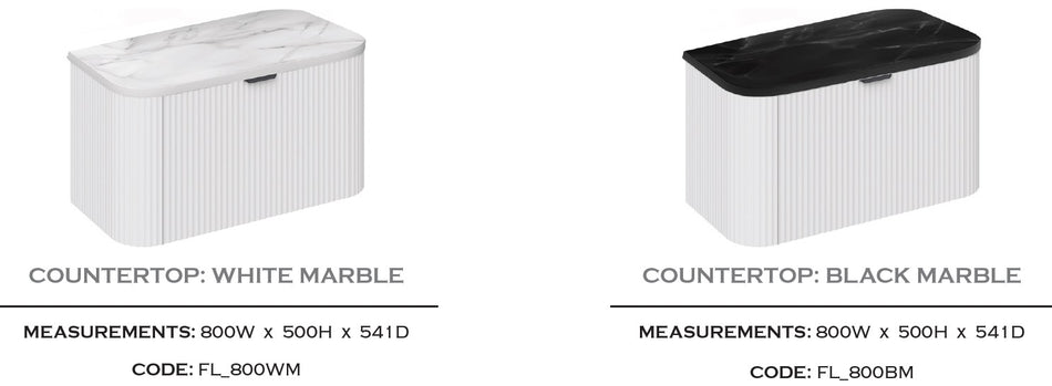 PVC Fluted Wall Hung Unit With Marble Countertop 800mm
