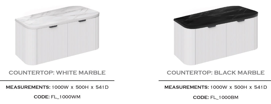 PVC Fluted Wall Hung Unit With Marble Countertop 1000mm