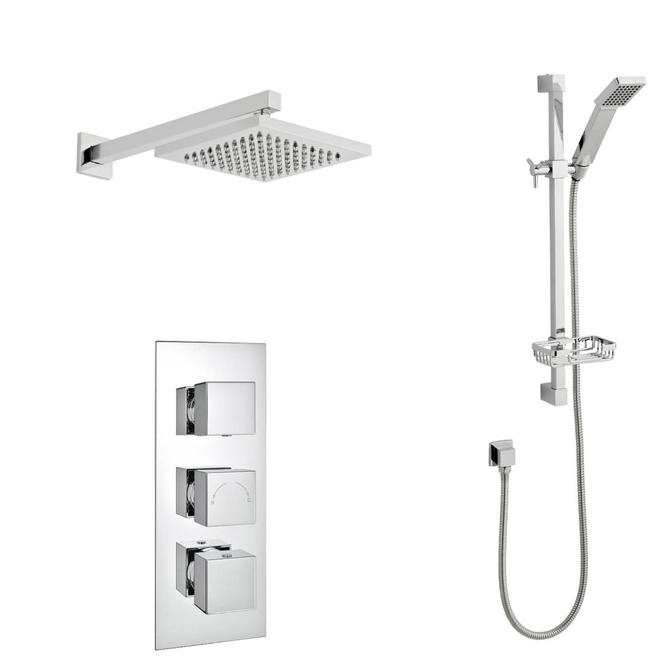 Pure Thermostatic Triple Concealed Valve with Slide Rail Kit and Drencher