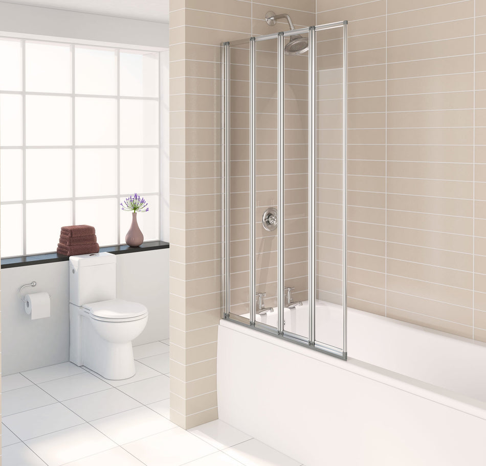 Aqualux 4 Fold Bath Screen - Polished Silver