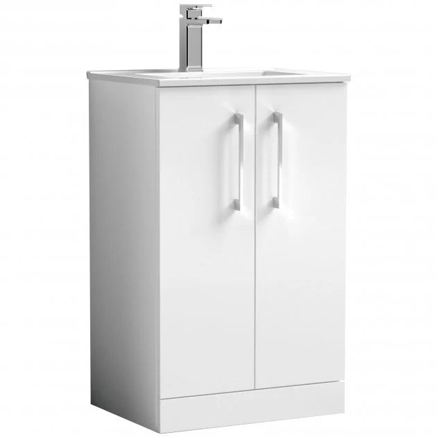 Arno Floor Standing 2-Door Vanity Unit with Basin 500mm Wide - Gloss White